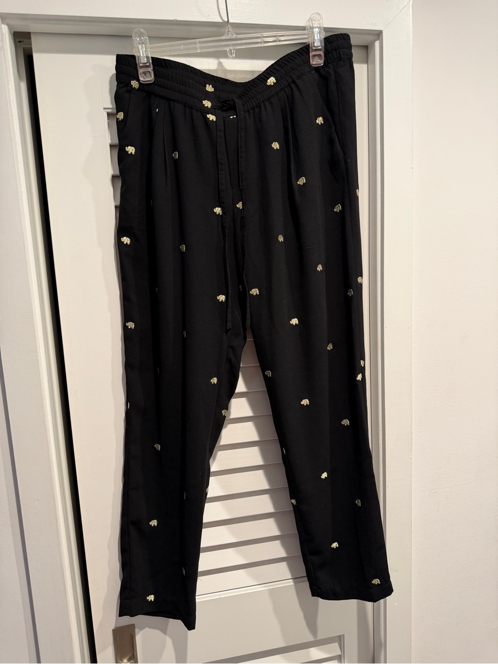 Tolani Black Pull-On Pants with Gold Elephant Embroidery- L